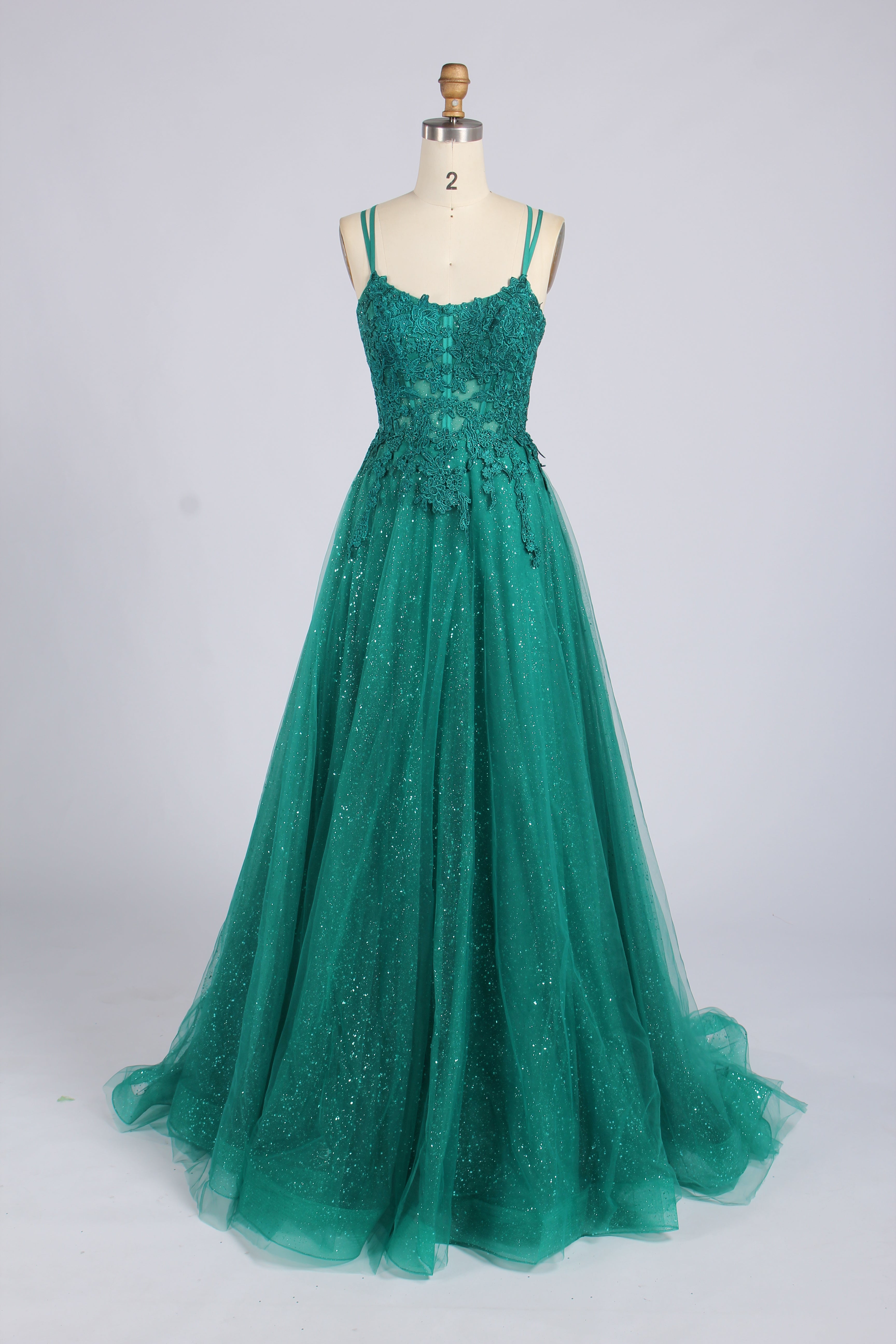 Wholesale Emerald Lace Corset Glitter Tulle Prom Dress 33519 – mylovelene