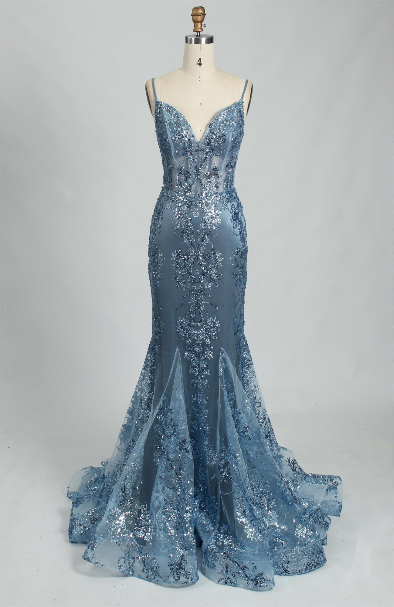 Mermaid Evening Gown with Sequin Embellishments Wholesale 32835 Black