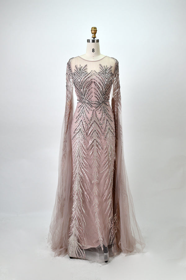 Wholesale Plus Size Hand-Embellished Beaded Evening Gowns with Draped Ribbons for Mothers MK045