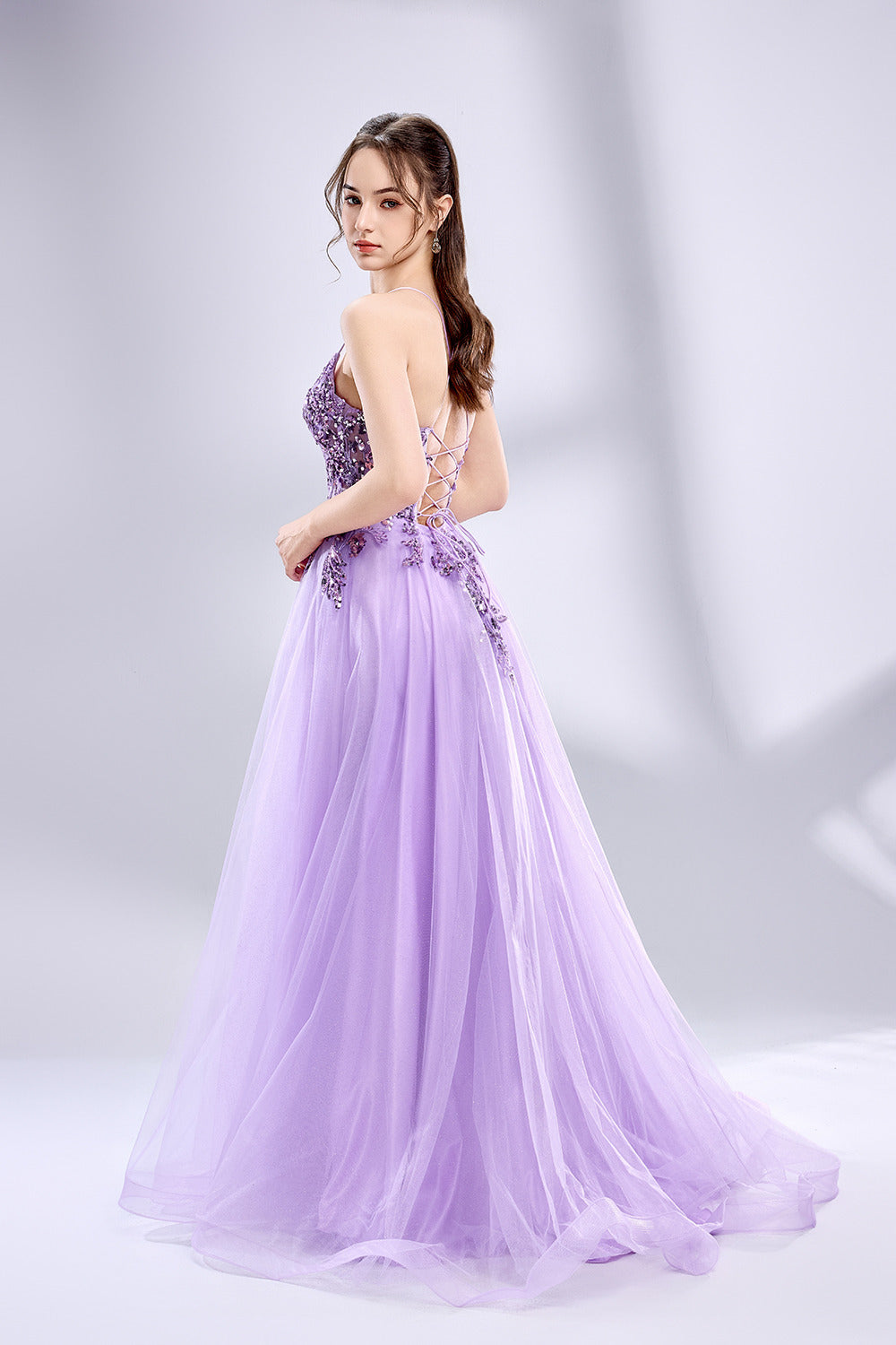Elegant Lace Floral Appliqué Tulle Prom Dress - Wholesale 33040
