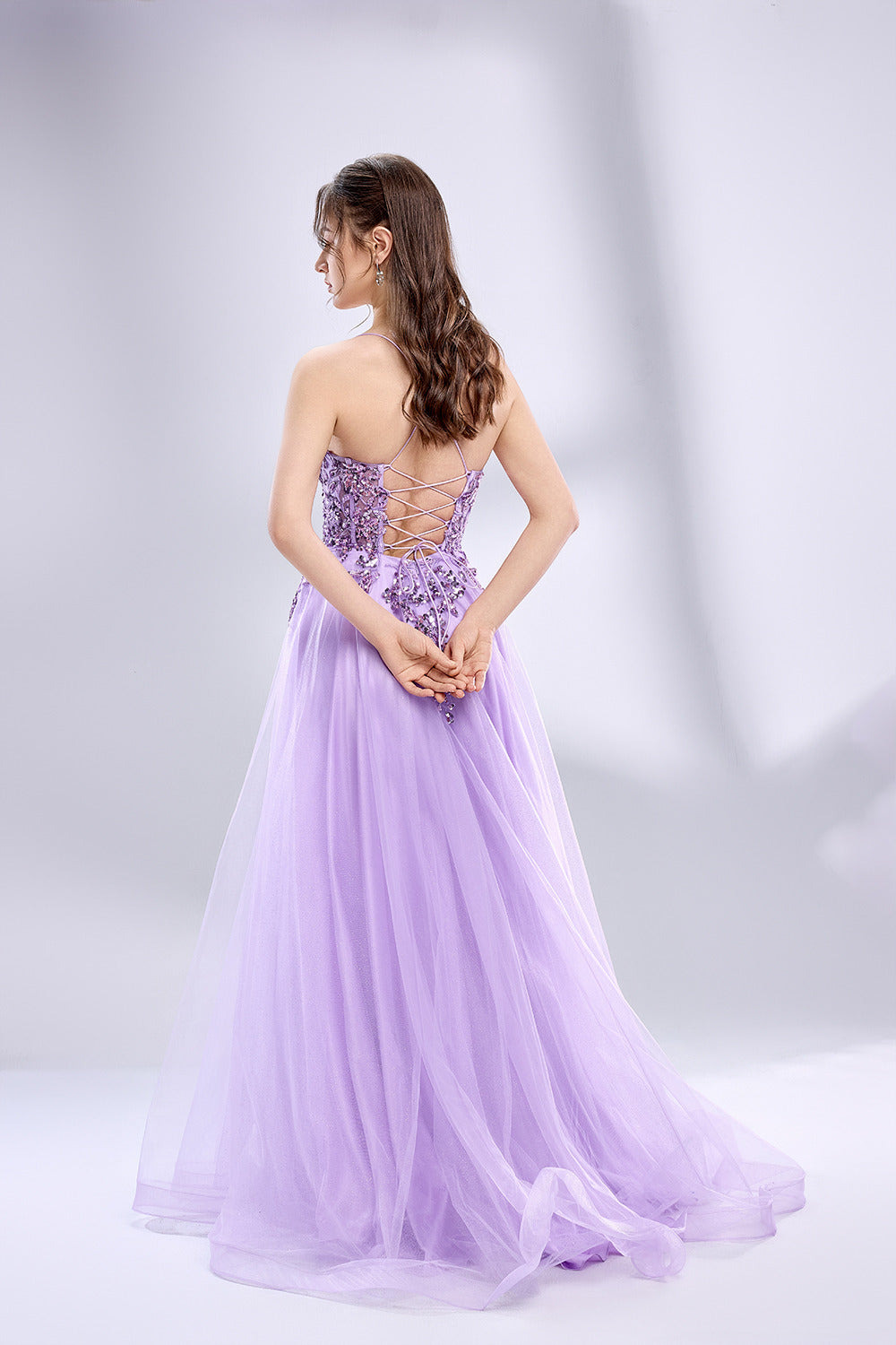 Elegant Lace Floral Appliqué Tulle Prom Dress - Wholesale 33040