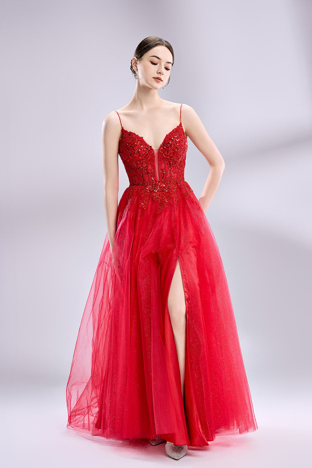 Wholesale Exquisit Beaded Prom Prom Ball Gown with Slit 32938