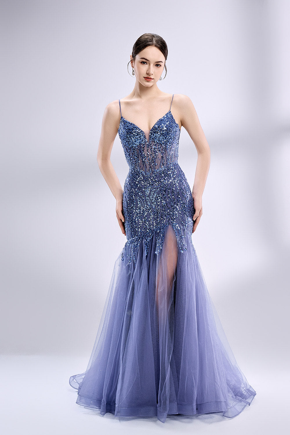 Wholesale Alluring Blue Sequin - Embellished Mermaid Prom Dress 33032