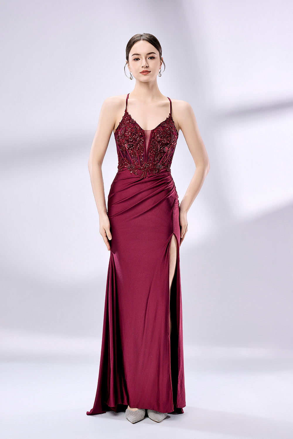 Exquisitely Embroidered Prom Dress with High Slit – Wholesale 33011