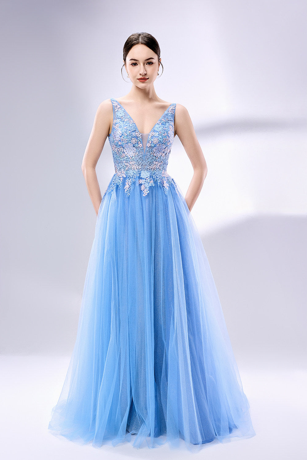 The V - neckline gracefully frames the collarbone and neck, exuding a feminine allure. The back also features a deep V - shape, mirroring the front and creating a balanced, eye - catching look.