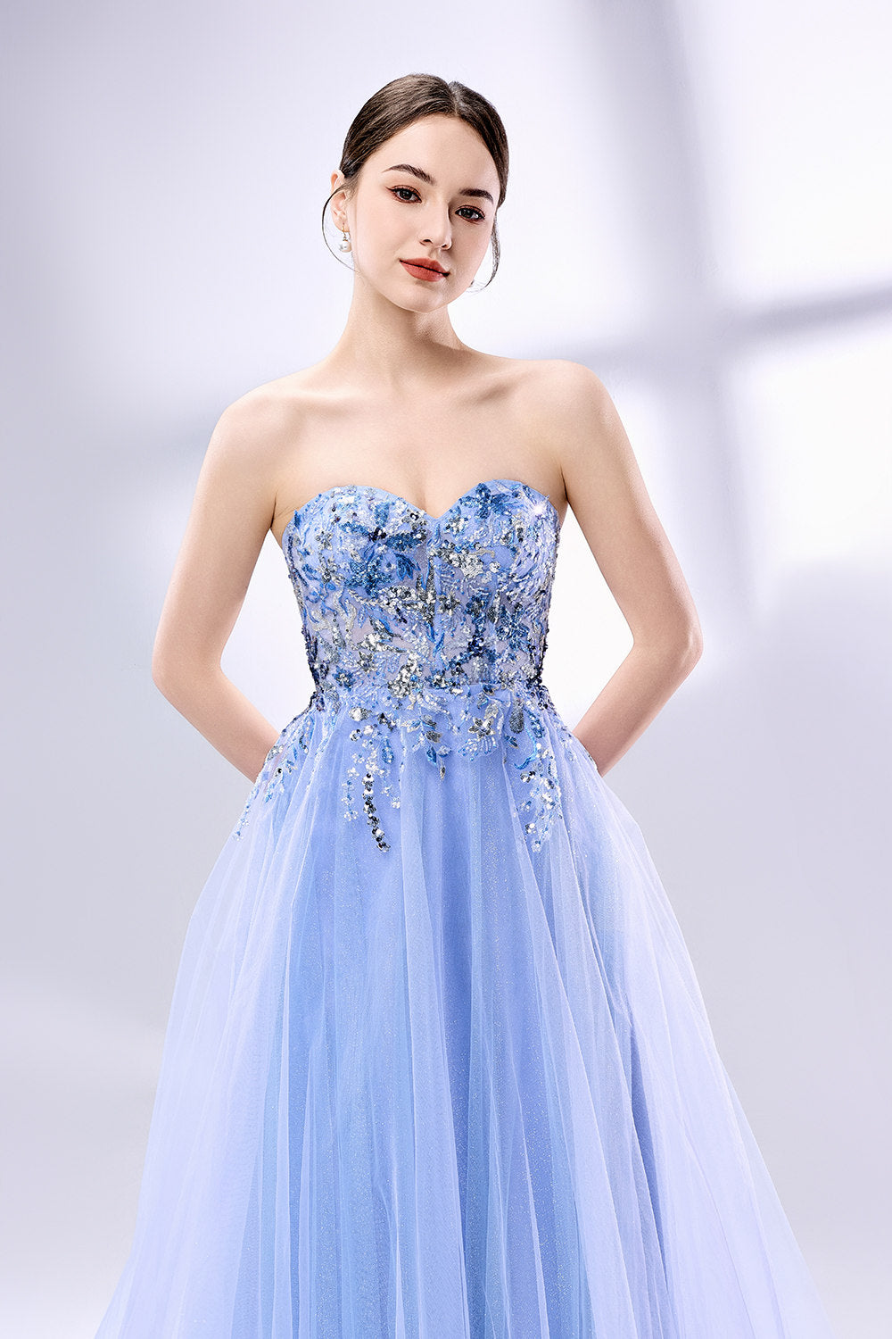 Wholesale Sequin Applique Strapless Prom Dress KT1453
