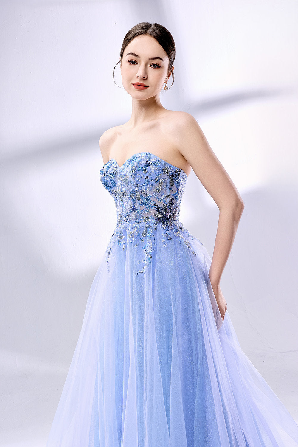 Wholesale Sequin Applique Strapless Prom Dress KT1453
