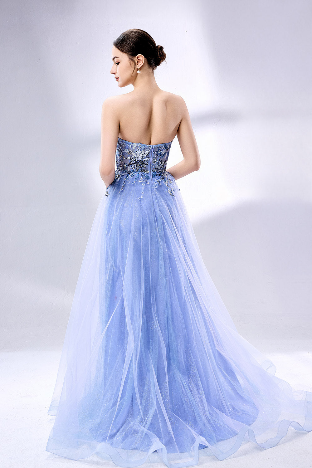 Wholesale Sequin Applique Strapless Prom Dress KT1453