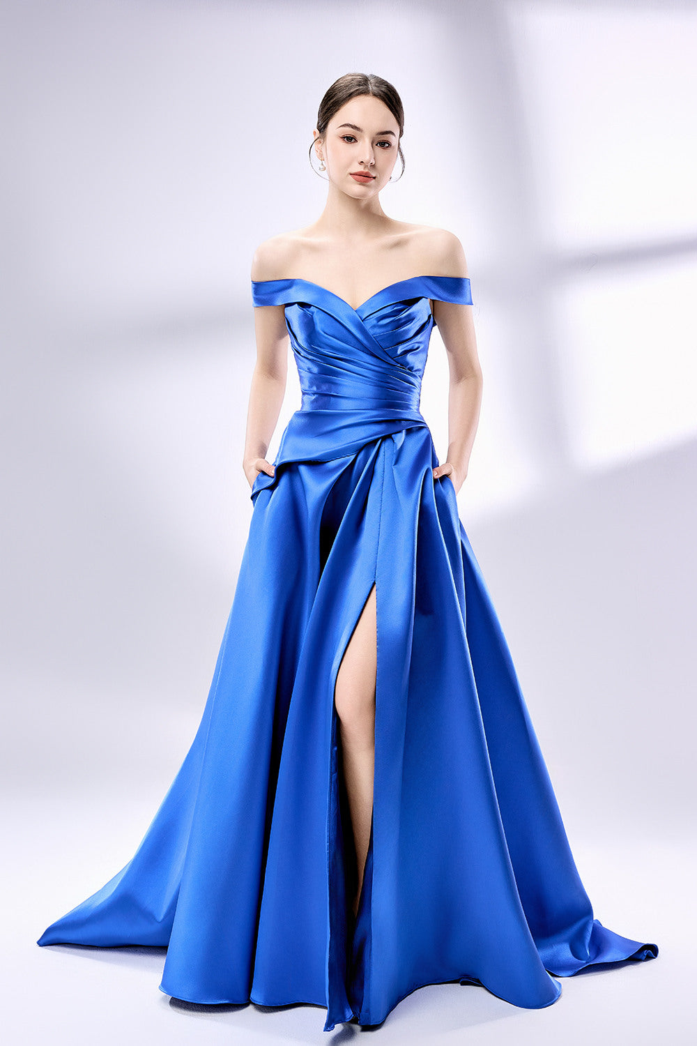 Wholesale Off - Shoulder Satin Prom Gown 33113