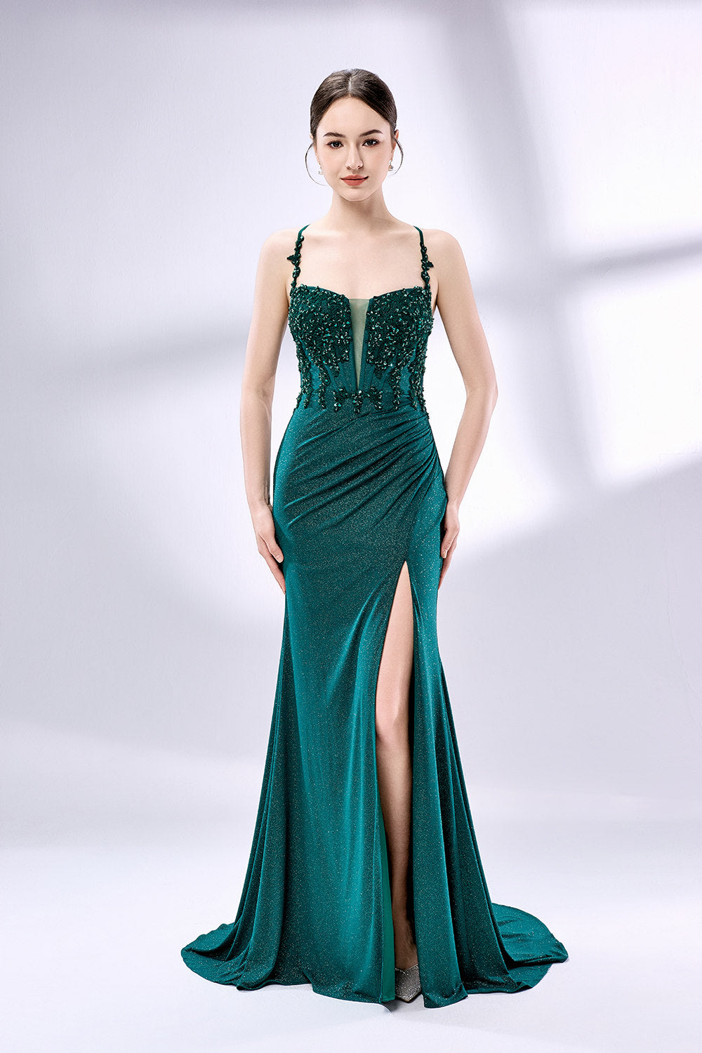 Wholesale Applique Shimmer Prom Gown With Tie - Up Back 33006B