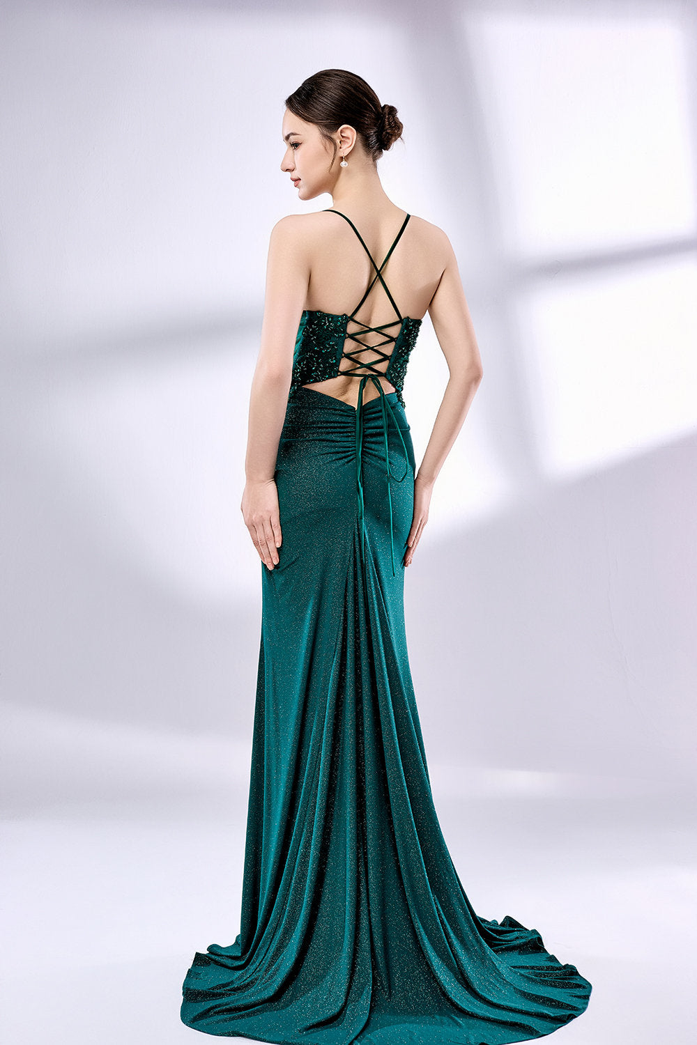 Wholesale Applique Shimmer Prom Gown With Tie - Up Back 33006B