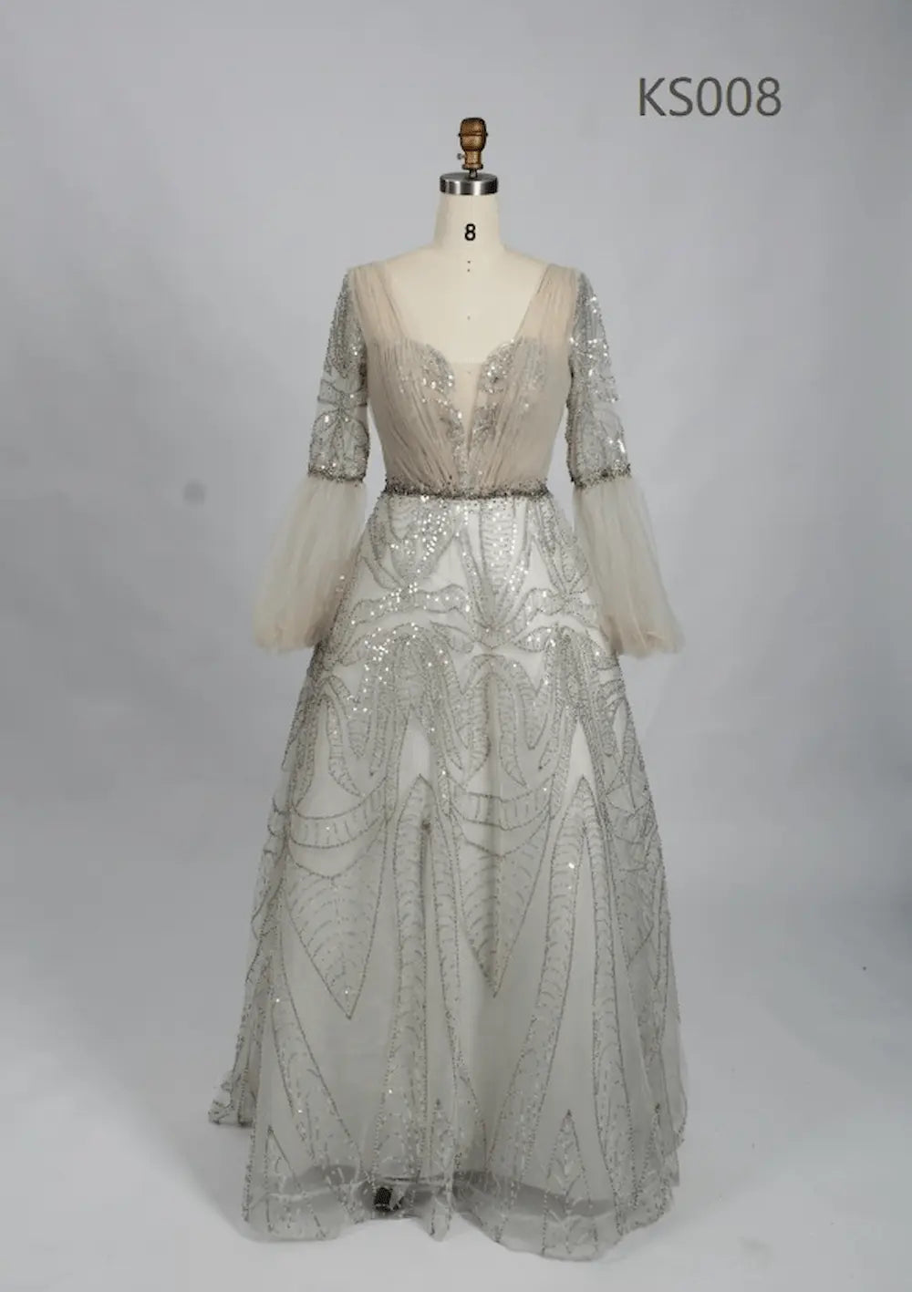 Ivory Modern A-Line Mother of the Bride Dress with Sheer Sleeves KS008