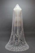Elevate bridal elegance with our Wholesale Embroidered Floral Long Bridal Veil, Style T019.