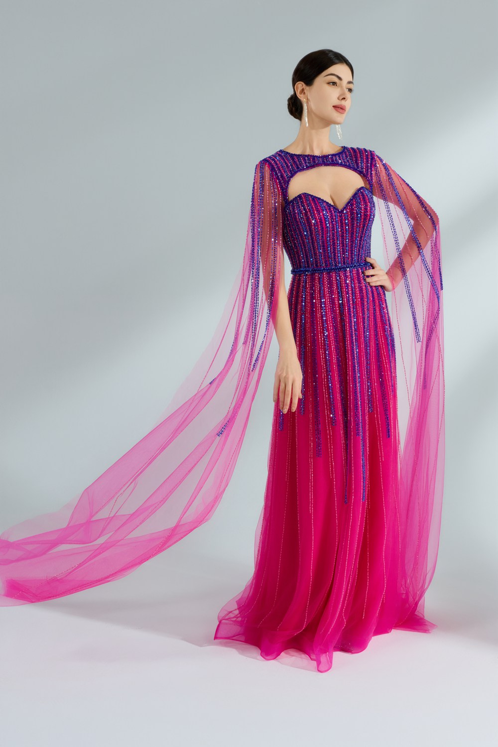 Wholesale Elegant Evening Gown with Shoulder Draped Sash and Rhinestone Embellishments YL2226