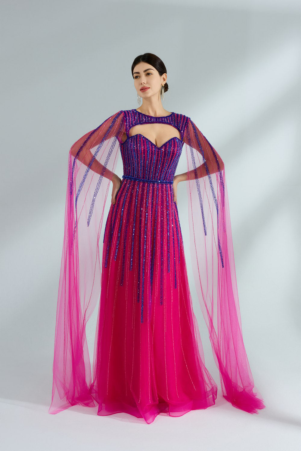Wholesale Elegant Evening Gown with Shoulder Draped Sash and Rhinestone Embellishments YL2226