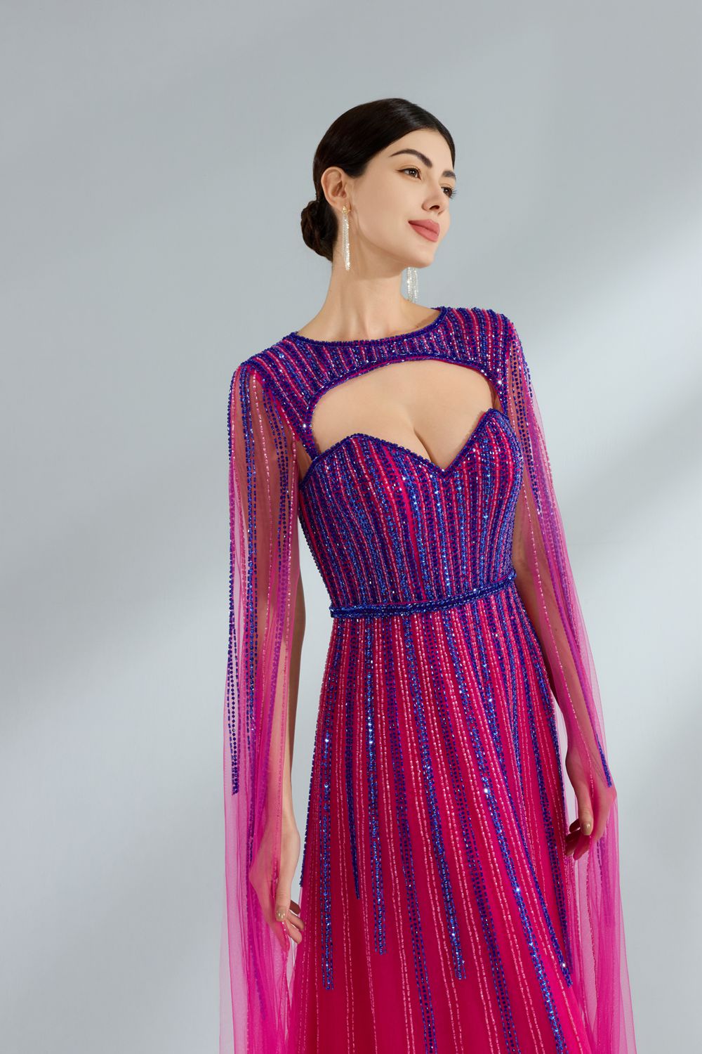 Wholesale Elegant Evening Gown with Shoulder Draped Sash and Rhinestone Embellishments YL2226