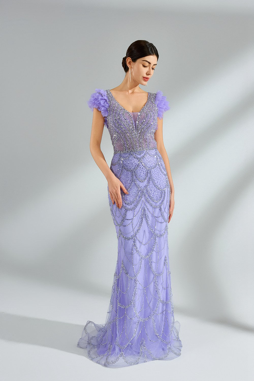 Sparkling Beaded Lace Mermaid Prom Gown MK146