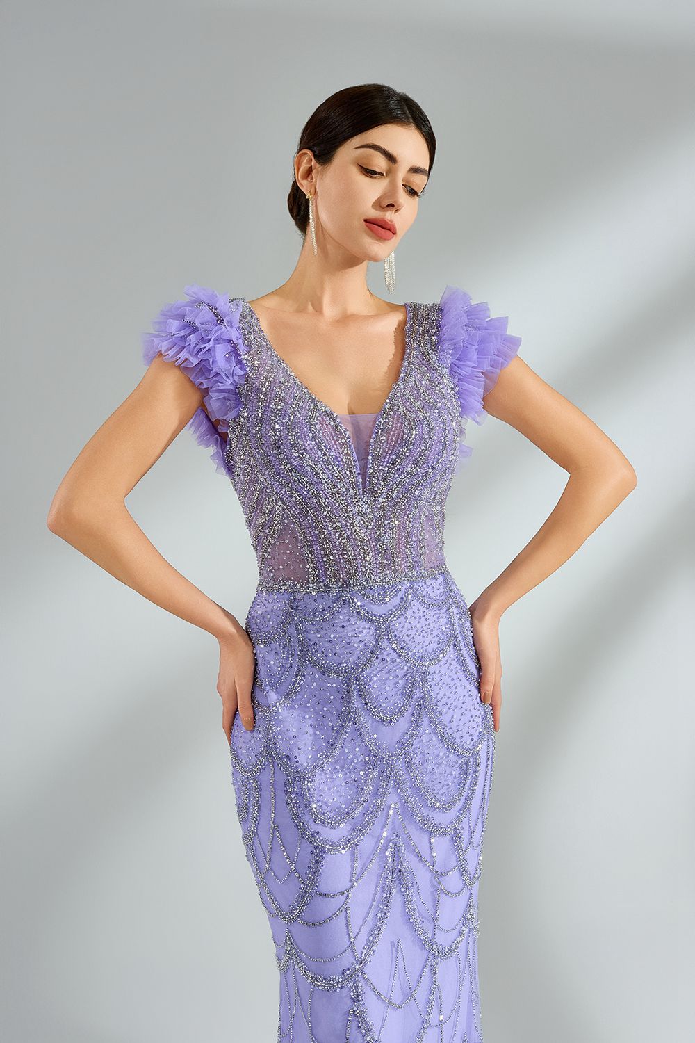Sparkling Beaded Lace Mermaid Prom Gown MK146