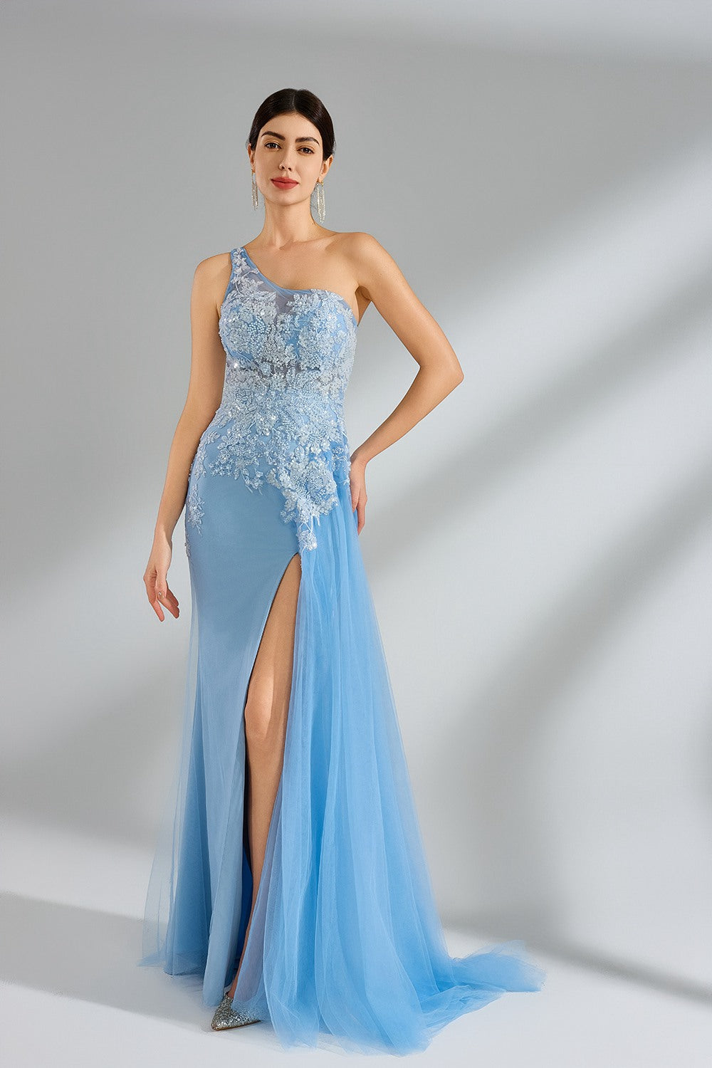 Wholesale Elegant One-Shoulder Beaded Mermaid Gown 32961