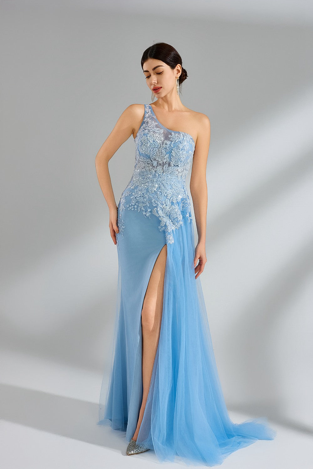 Wholesale Elegant One-Shoulder Beaded Mermaid Gown 32961