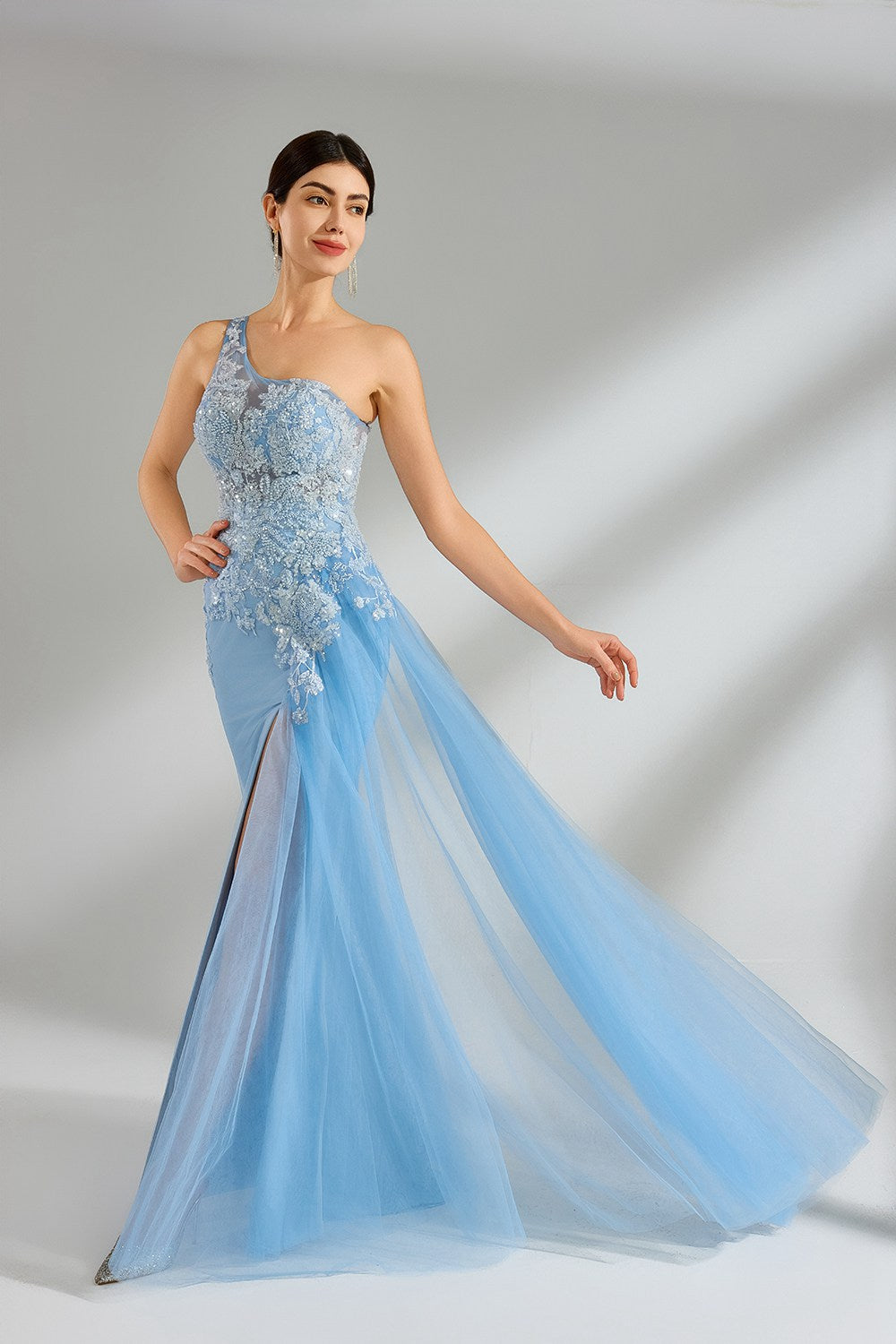 Wholesale Elegant One-Shoulder Beaded Mermaid Gown 32961