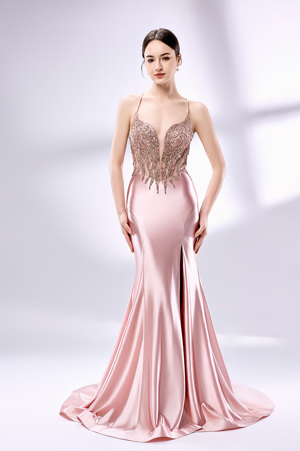 Wholesale Hot Fix Rhinestone Satin Prom Dress 33171