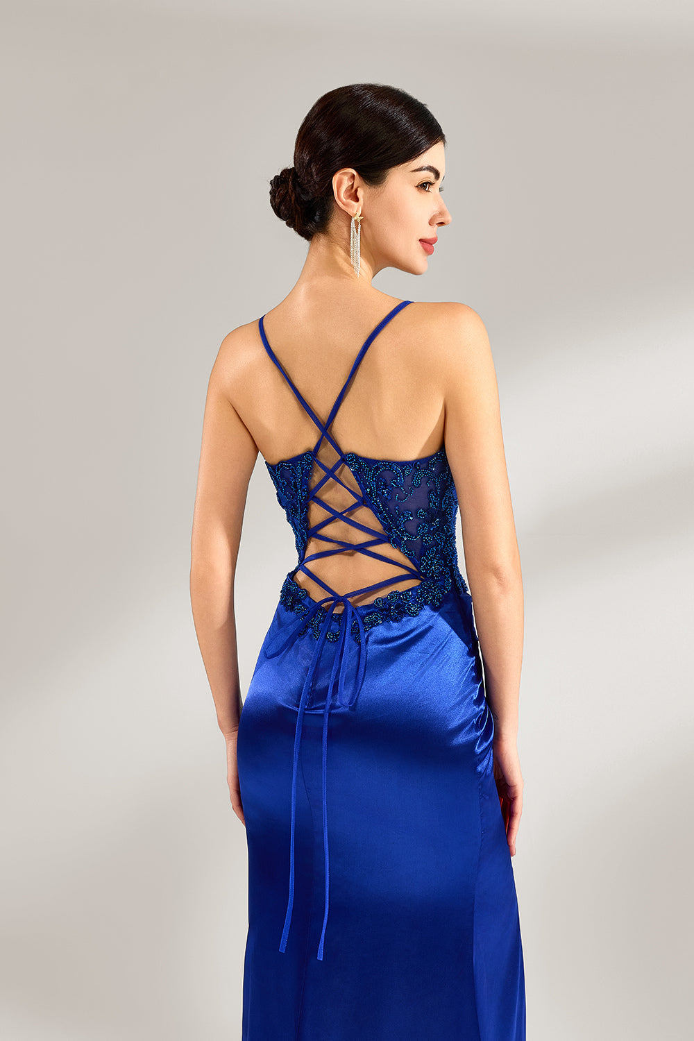 Wholesale Elegant Spaghetti Strap Lace Satin Mermaid Gown 32930