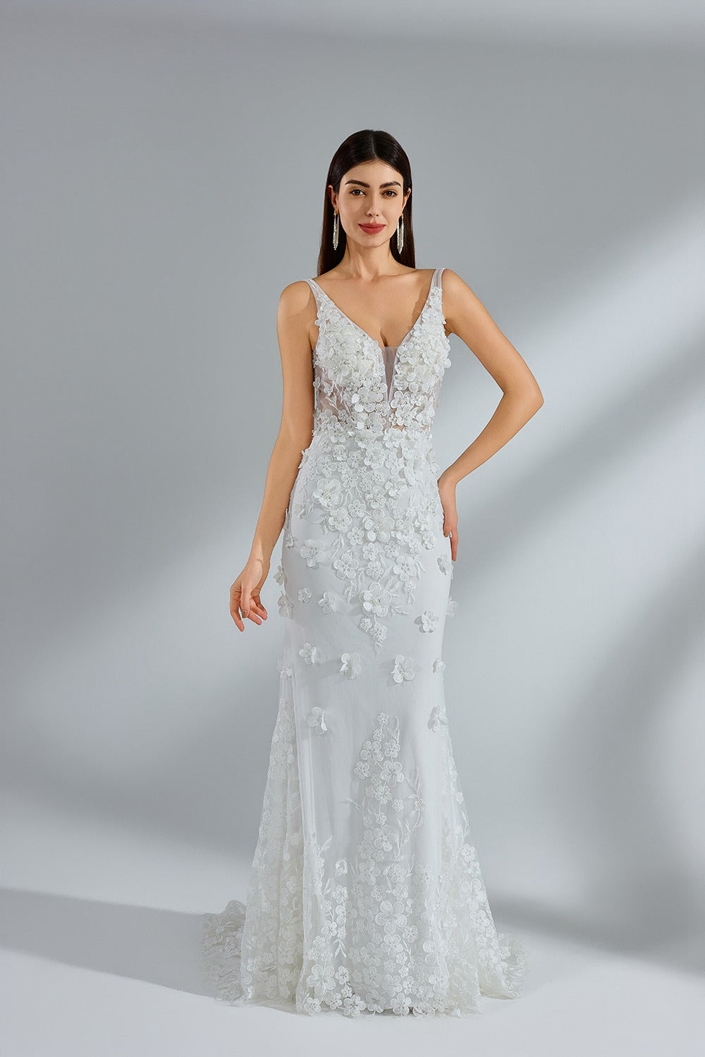 Wholesale 3D Floral V - Neck Mermaid Bridal Gown kt1392