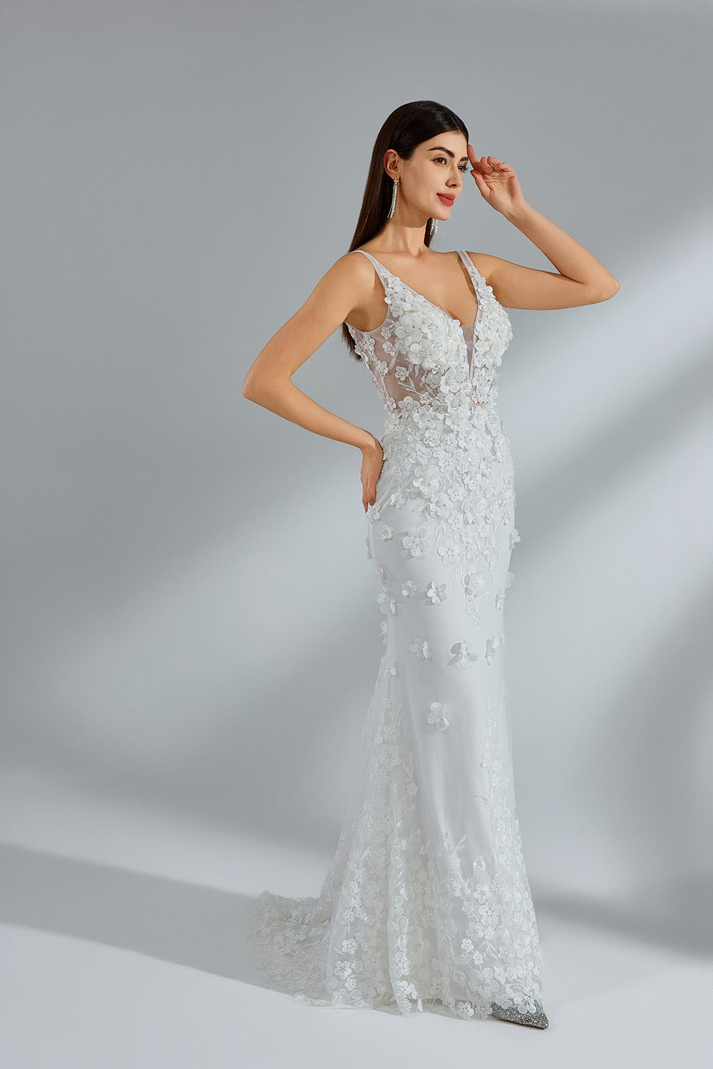 Wholesale 3D Floral V - Neck Mermaid Bridal Gown kt1392