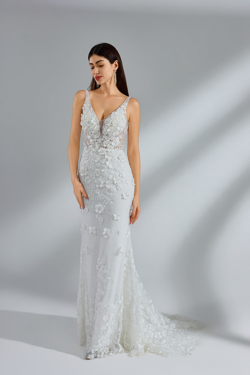 Wholesale 3D Floral V - Neck Mermaid Bridal Gown kt1392