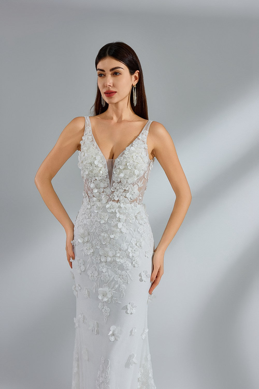 Wholesale 3D Floral V - Neck Mermaid Bridal Gown kt1392