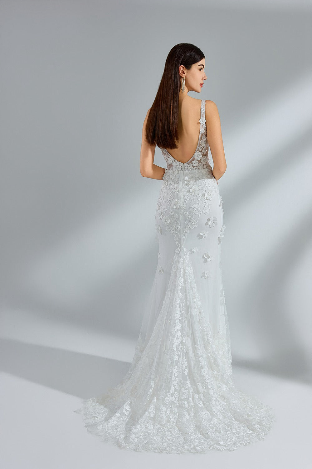 Wholesale 3D Floral V - Neck Mermaid Bridal Gown kt1392