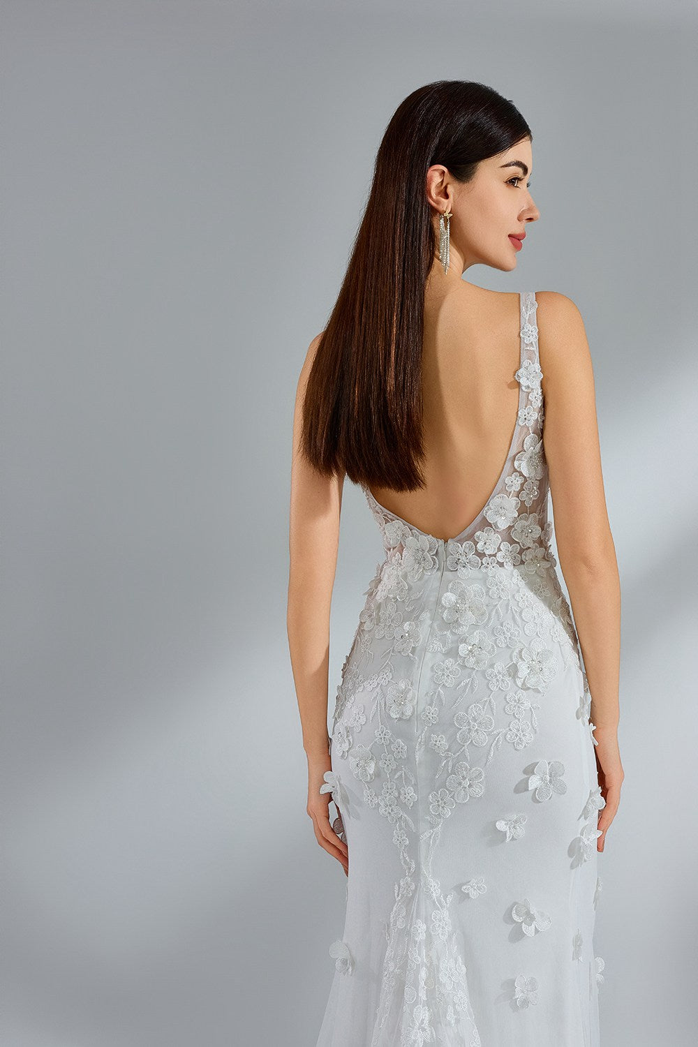 Wholesale 3D Floral V - Neck Mermaid Bridal Gown kt1392