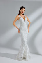 Wholesale V - Neck Lace Mermaid Bridal Gown with Sequins 32951