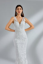 Wholesale V - Neck Lace Mermaid Bridal Gown with Sequins 32951