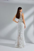 Wholesale V - Neck Lace Mermaid Bridal Gown with Sequins 32951