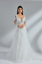 Wholesale Elegant Lace - Sleeved Tulle Bridal Gown 32954