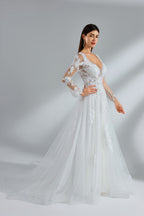 Wholesale Elegant Lace - Sleeved Tulle Bridal Gown 32954
