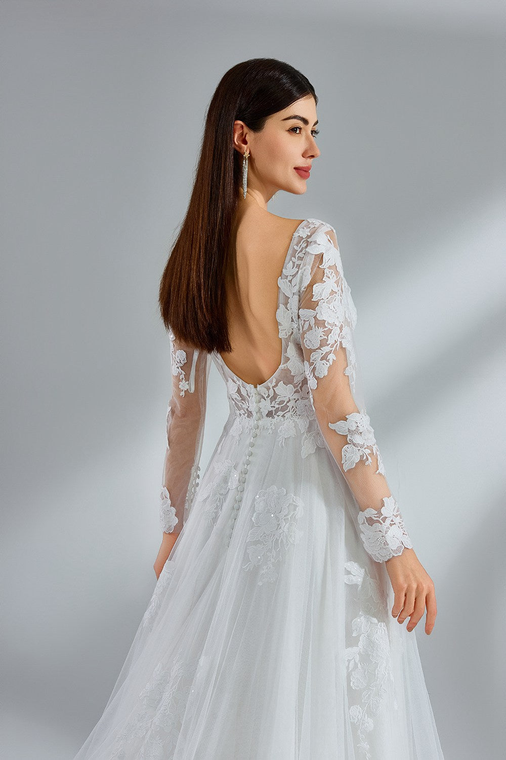 Wholesale Elegant Lace - Sleeved Tulle Bridal Gown 32954