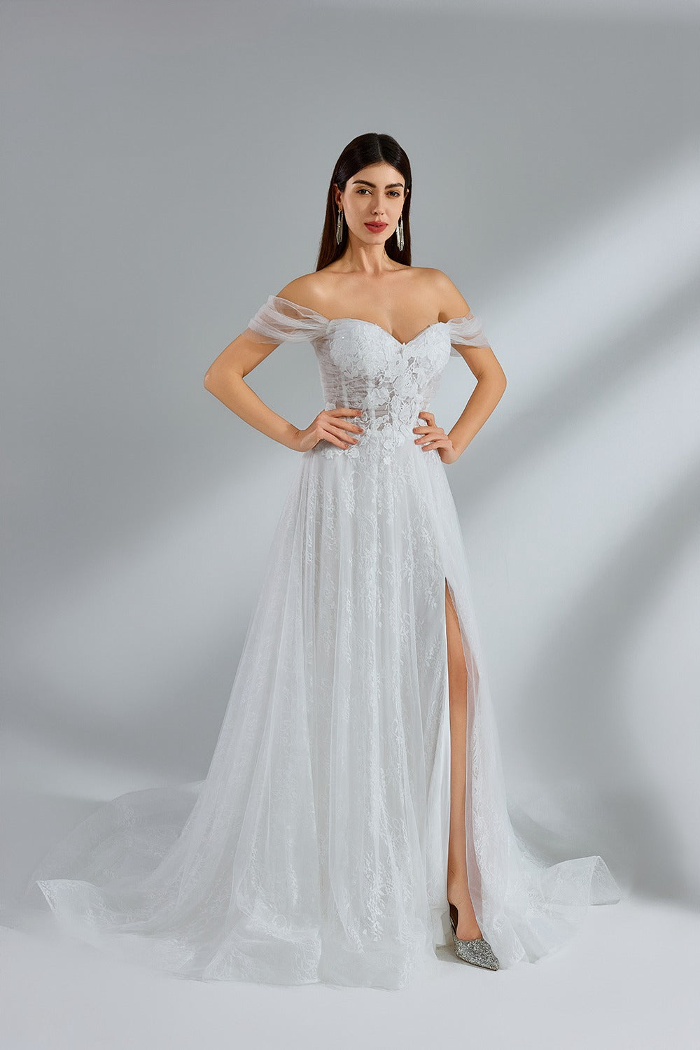 Wholesale Off - Shoulder Tulle Lace Wedding Dress 32955