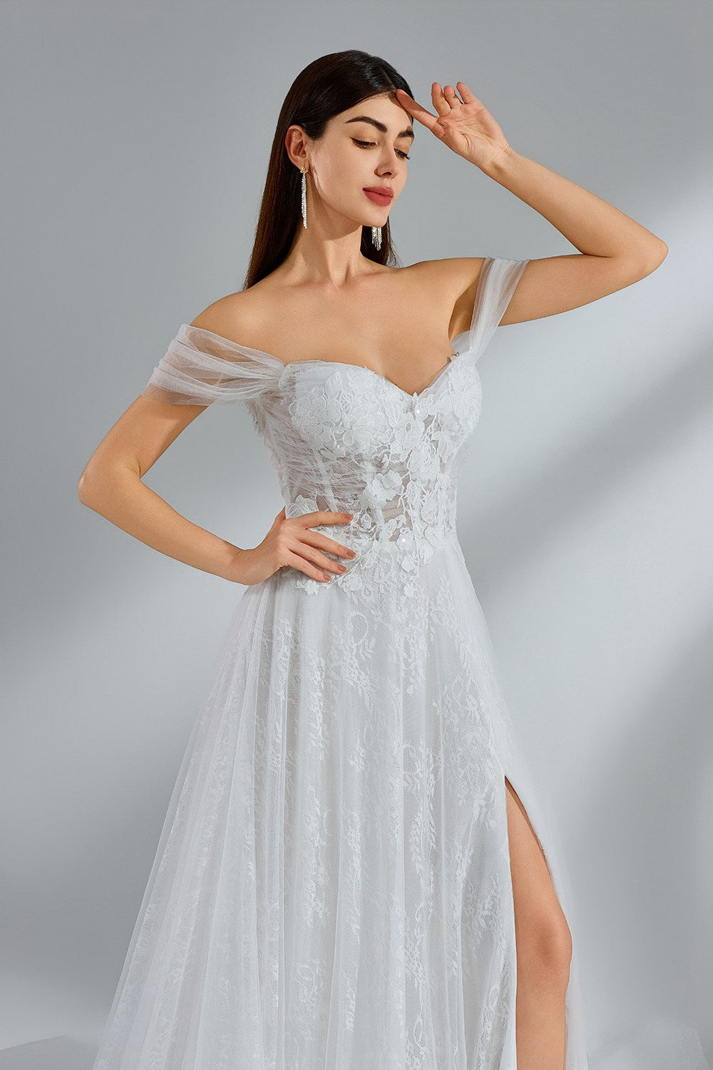 Wholesale Off - Shoulder Tulle Lace Wedding Dress 32955