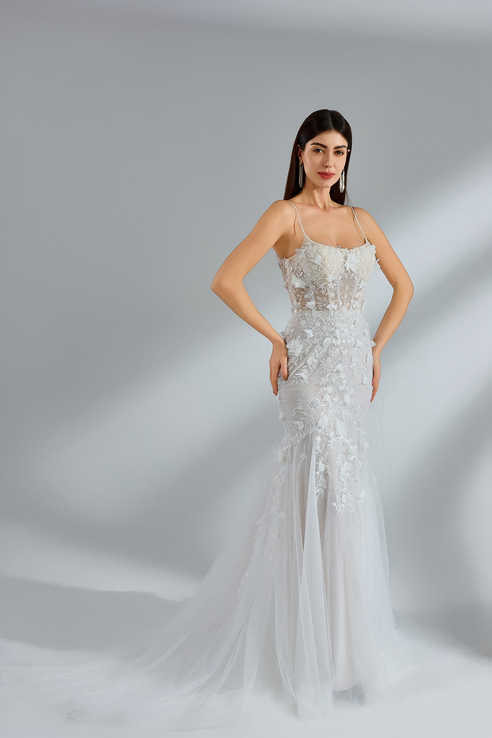 Wholesale Spaghetti - Strap Lace Tulle Mermaid Bridal Gown 32950