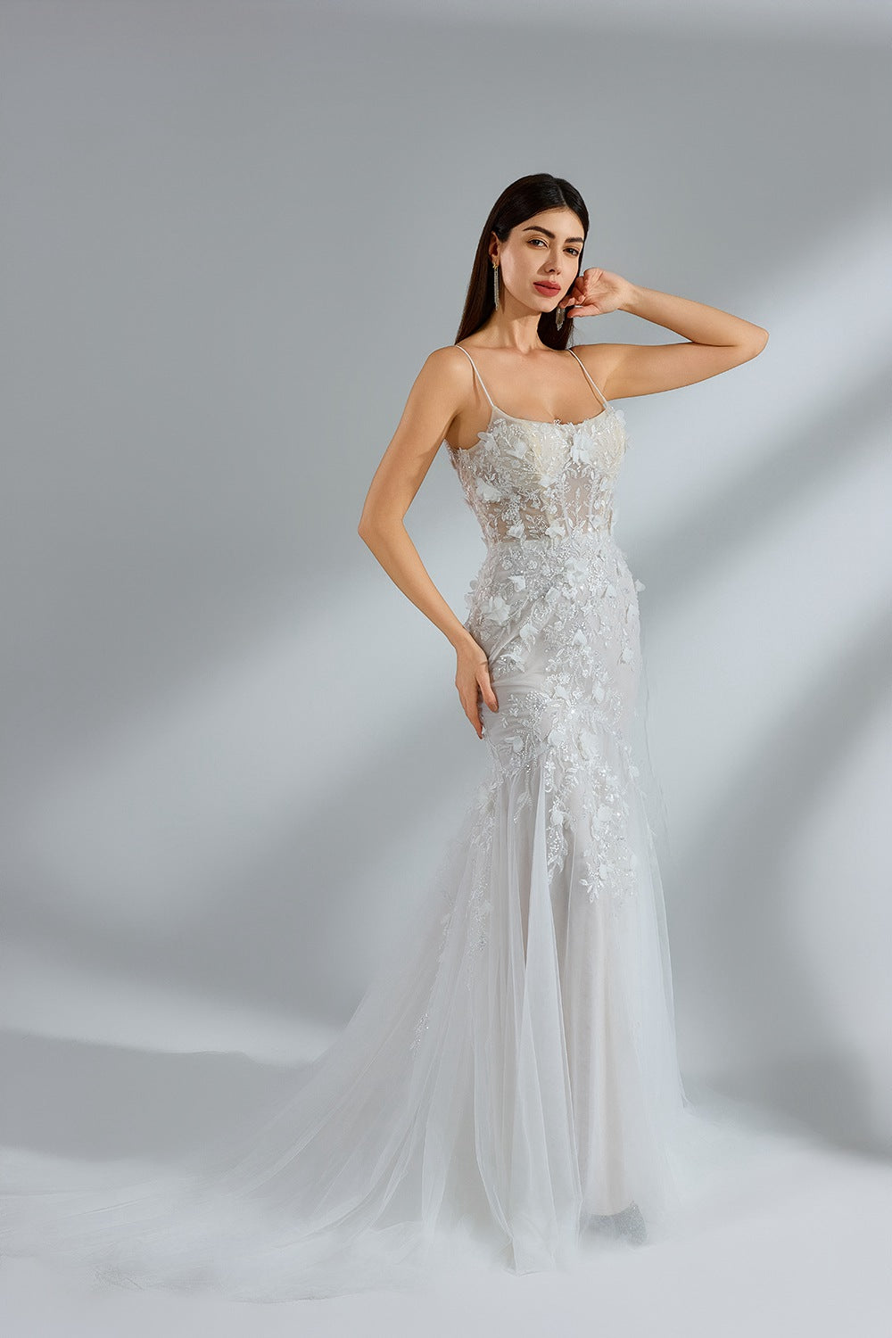 Wholesale Spaghetti - Strap Lace Tulle Mermaid Bridal Gown 32950