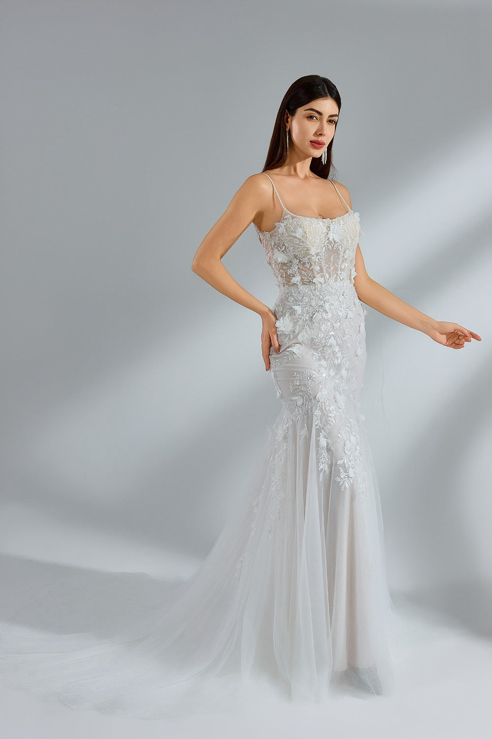 Wholesale Spaghetti - Strap Lace Tulle Mermaid Bridal Gown 32950