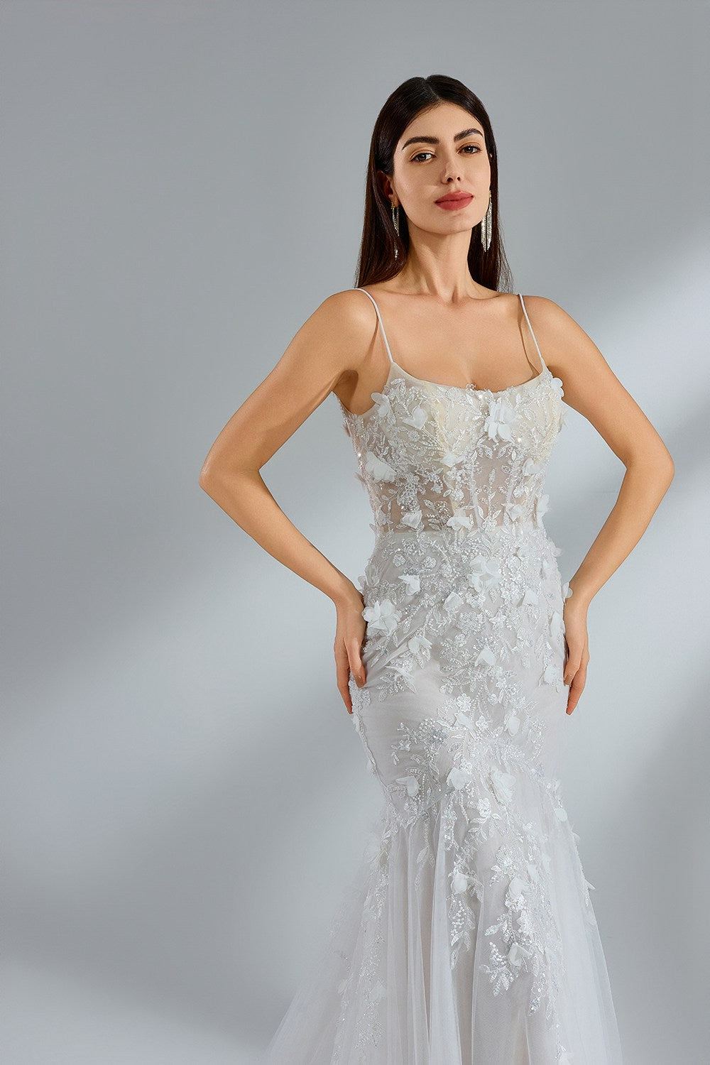 Wholesale Spaghetti - Strap Lace Tulle Mermaid Bridal Gown 32950