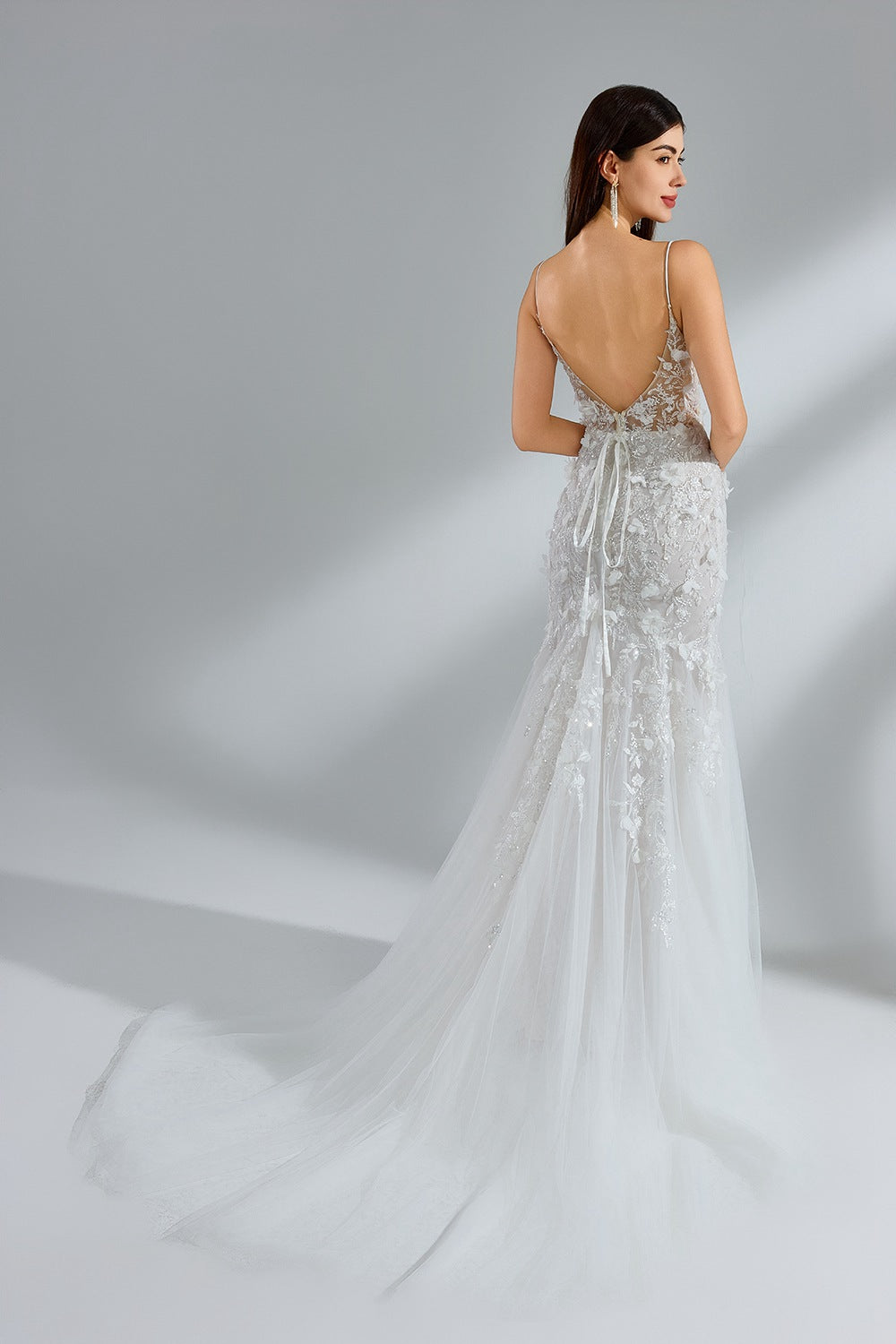 Wholesale Spaghetti - Strap Lace Tulle Mermaid Bridal Gown 32950