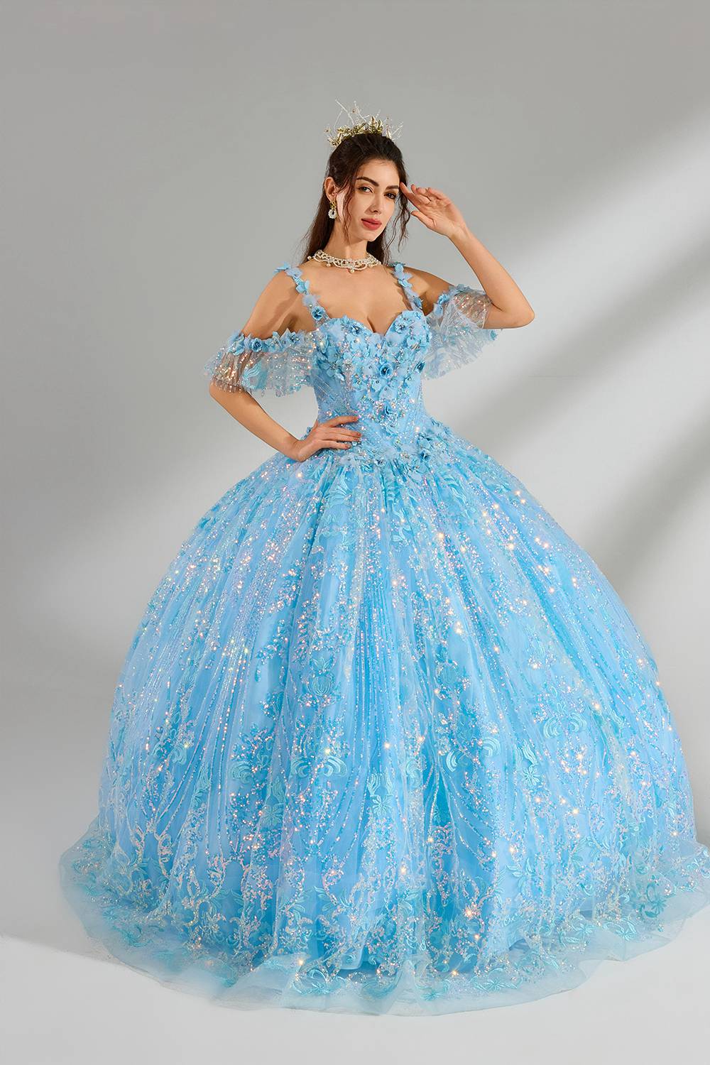 Wholesale Light Blue Floral Quinceanera Ball Gown 32878