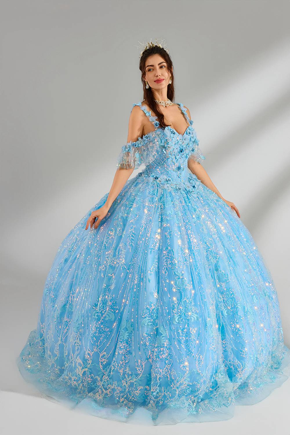 Wholesale Light Blue Floral Quinceanera Ball Gown 32878