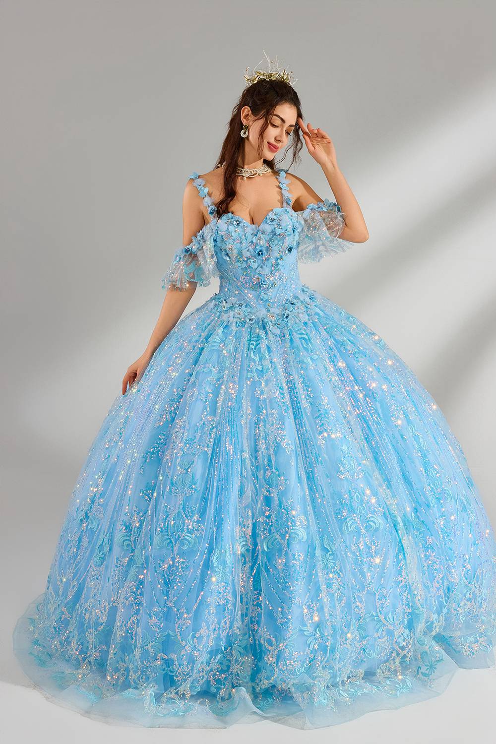Wholesale Light Blue Floral Quinceanera Ball Gown 32878