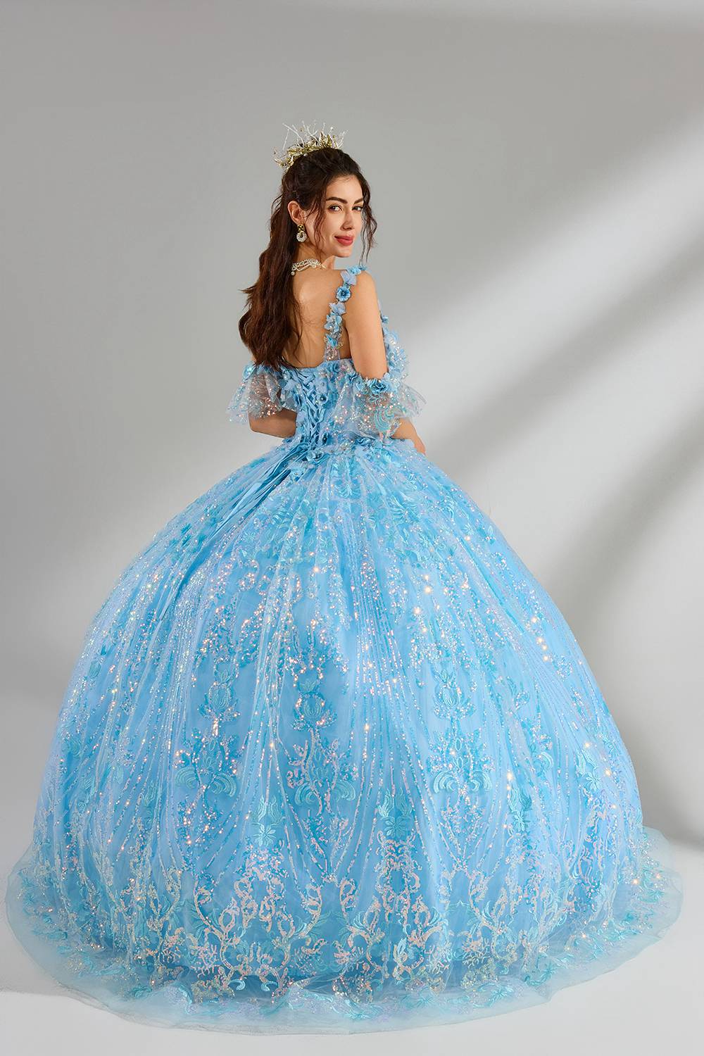 Wholesale Light Blue Floral Quinceanera Ball Gown 32878